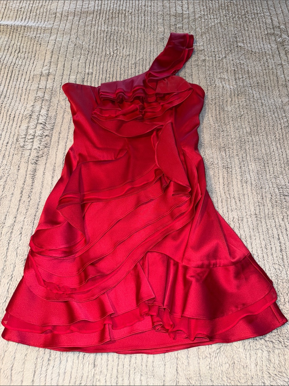 BCBGMaxAzria One-Shoulder Red Ruffle Cocktail Dress